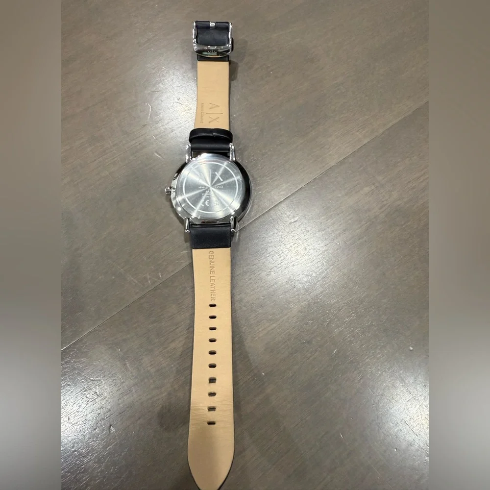 Armani Exchange NEW Cayde Chronograph Black Dial Black Leather Strap Watch